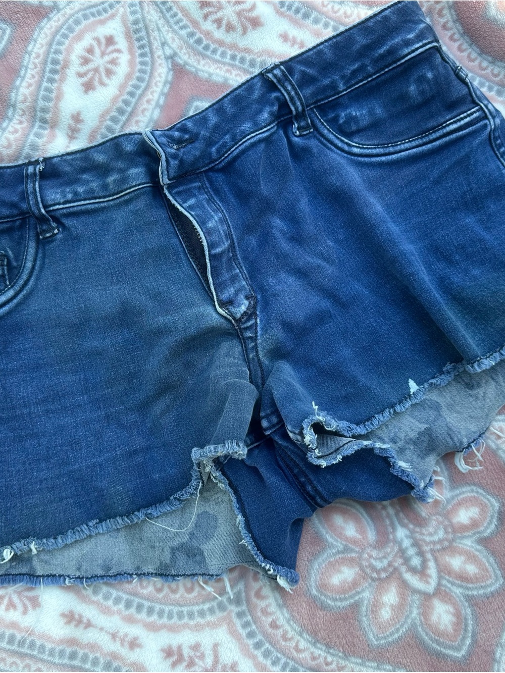 Reversible Blue and floral Denim Cutoff Shorts